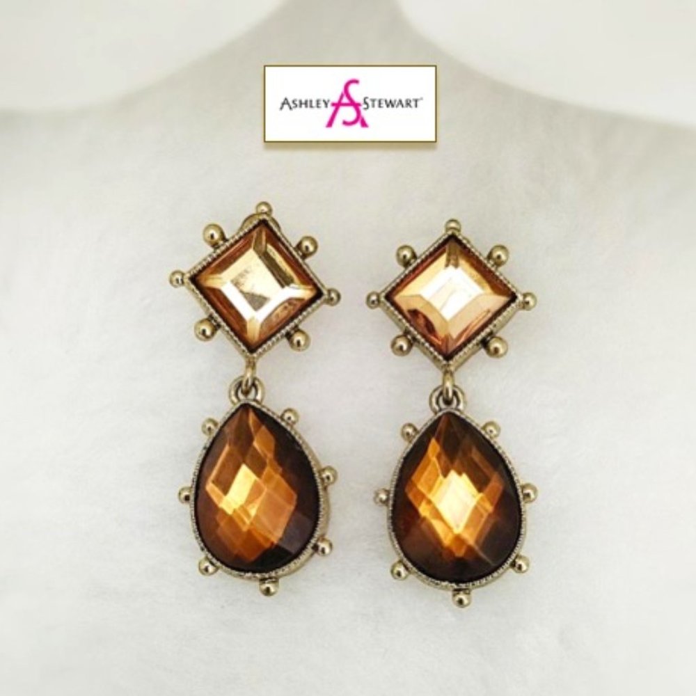 ASHLEY STEWART™ Amber Rhinestone Earrings Pierced - Picture 2 of 7